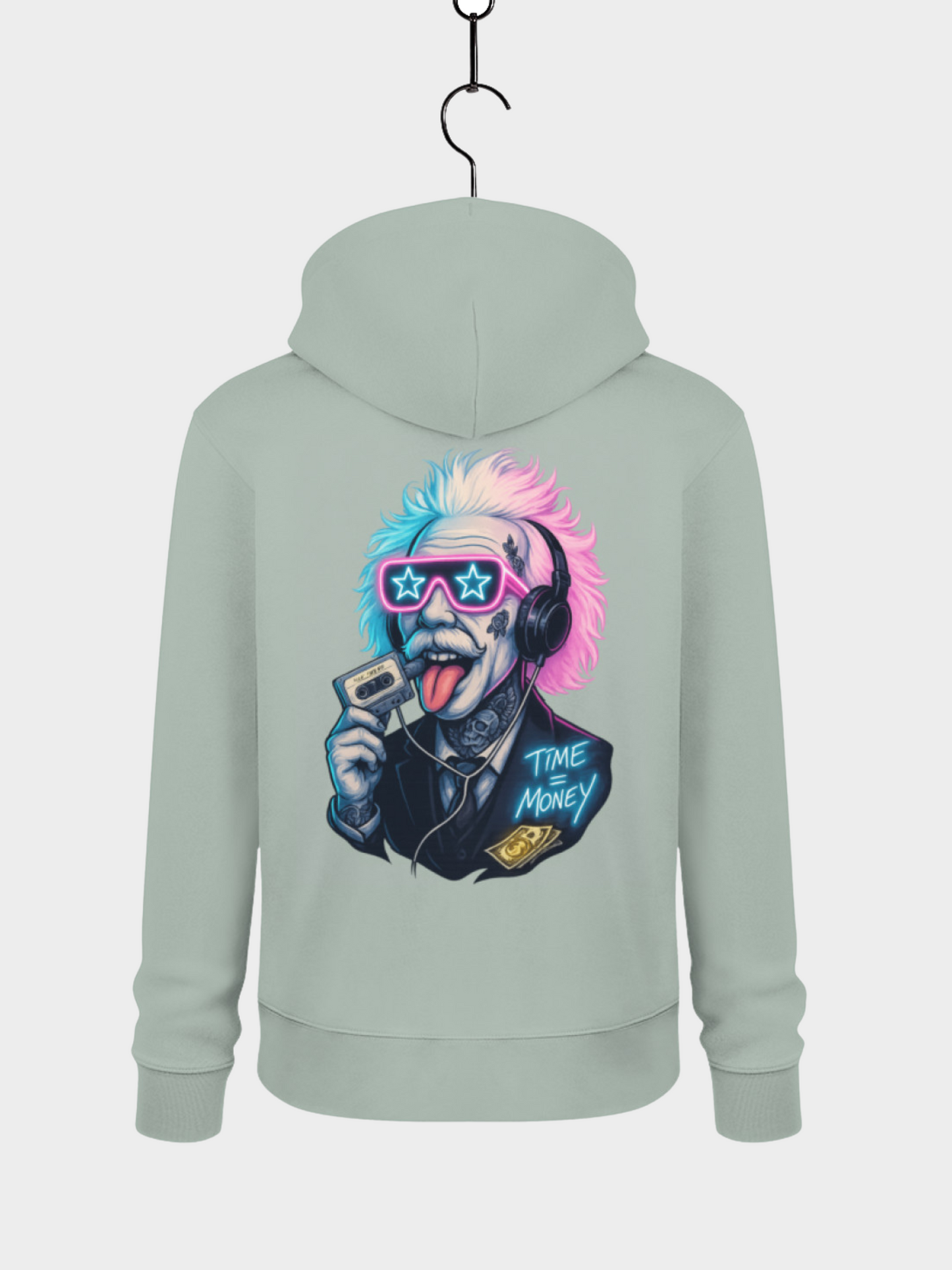 Vyfinity Einstein Hoodie Mint Rückseite mit Neon Einstein Design Streetwear