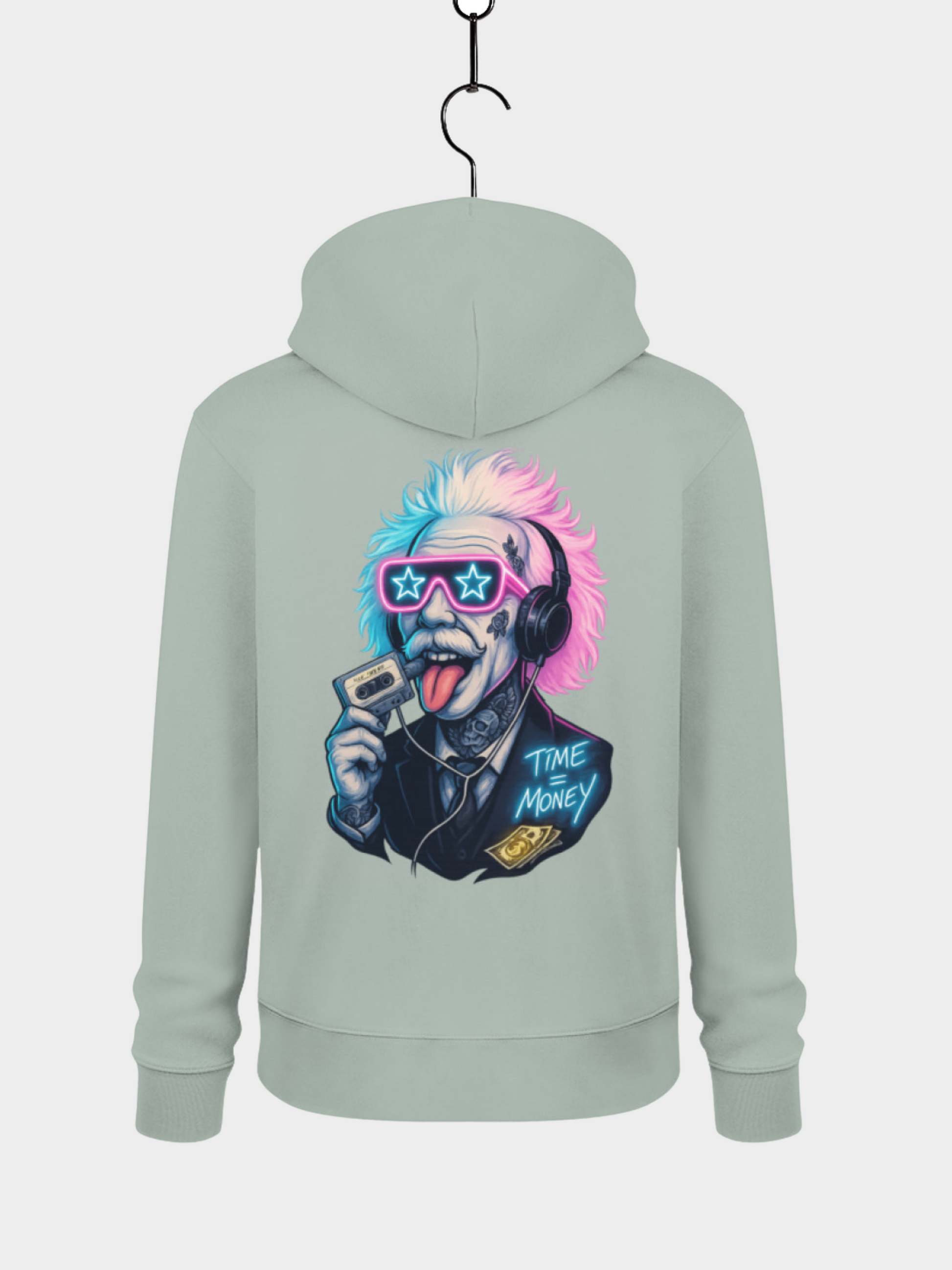 Vyfinity Einstein Hoodie Mint Rückseite mit Neon Einstein Design Streetwear