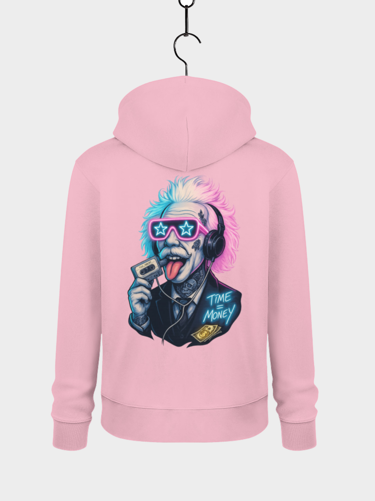 Vyfinity Einstein Hoodie Rosa Rückseite mit Neon Einstein Design Streetwear