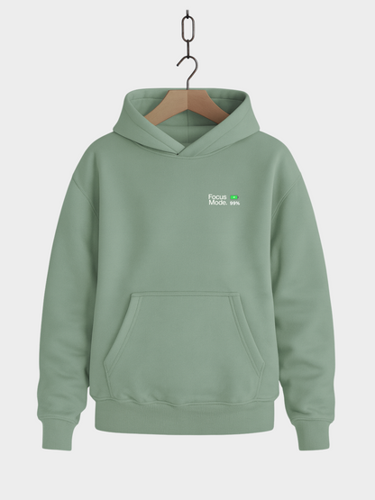 Vyfinity Focus Mode Hoodie in Aloe mit minimalistischem Schriftzug „Focus Mode“ und Ladebalken – Unisex Streetwear Hoodie aus weichem Material