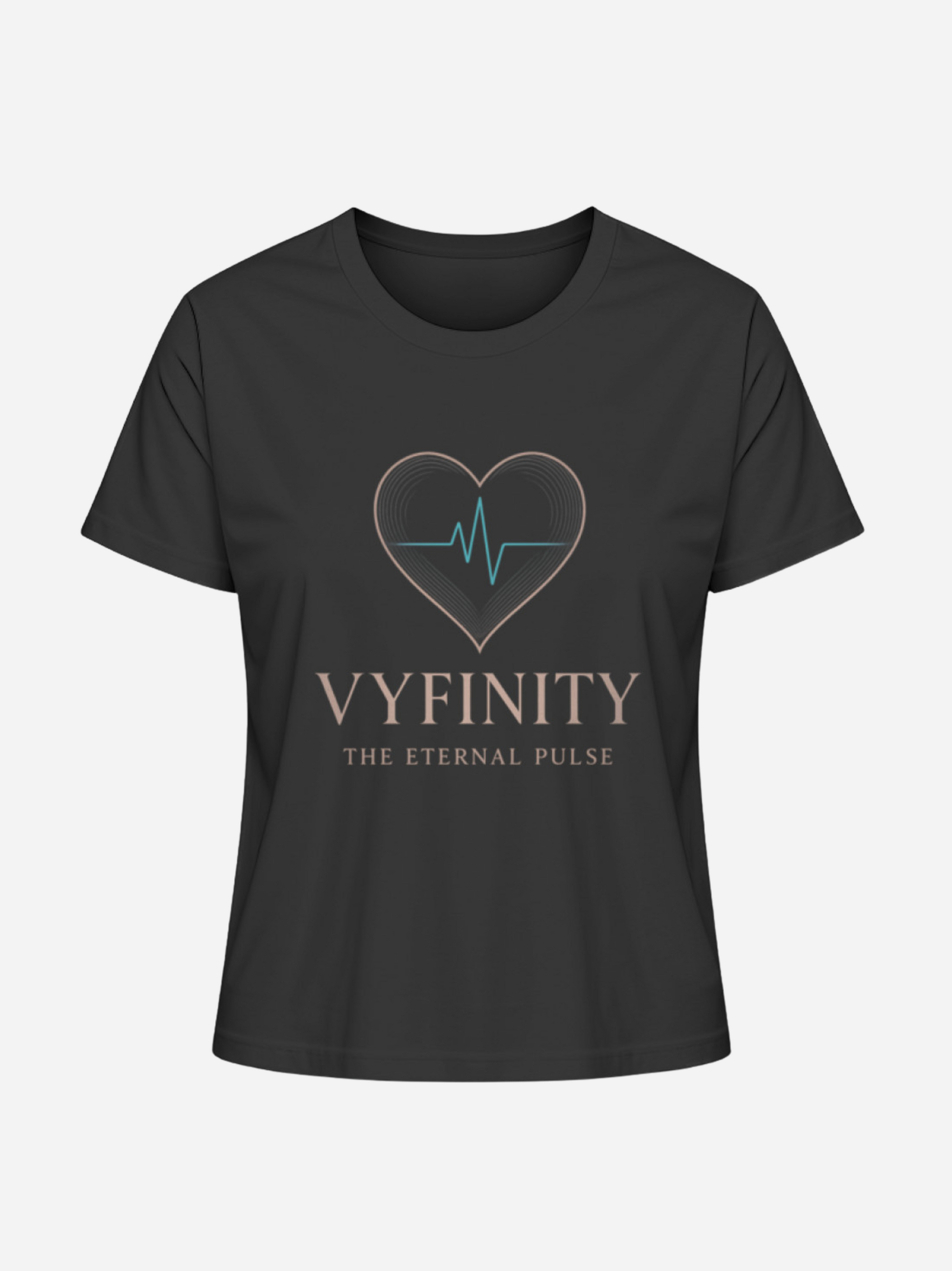 Vyfinity Damen T-Shirt in Schwarz mit Herz- und Puls-Logo – Aufschrift „The Eternal Pulse“
