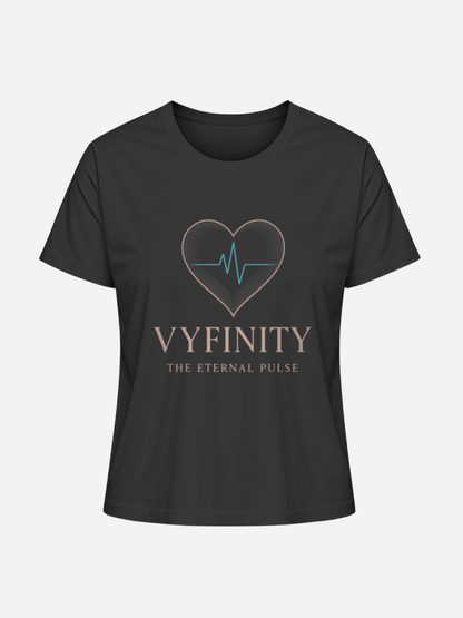 Vyfinity Damen T-Shirt in Schwarz mit Herz- und Puls-Logo – Aufschrift „The Eternal Pulse“