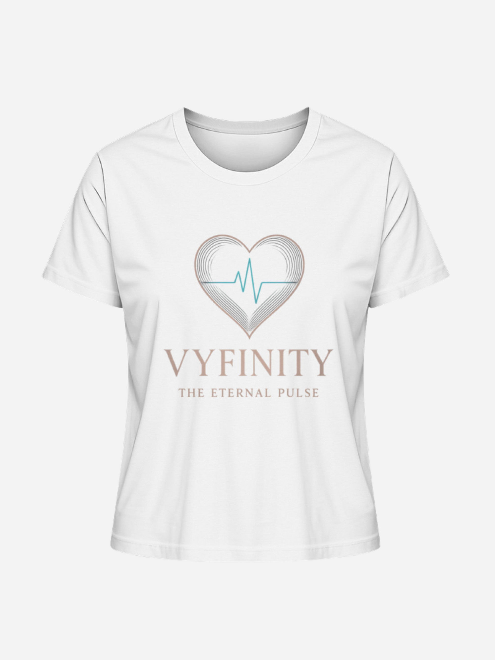 Vyfinity Damen T-Shirt in Weiß mit Herz- und Puls-Logo – Aufschrift „The Eternal Pulse“