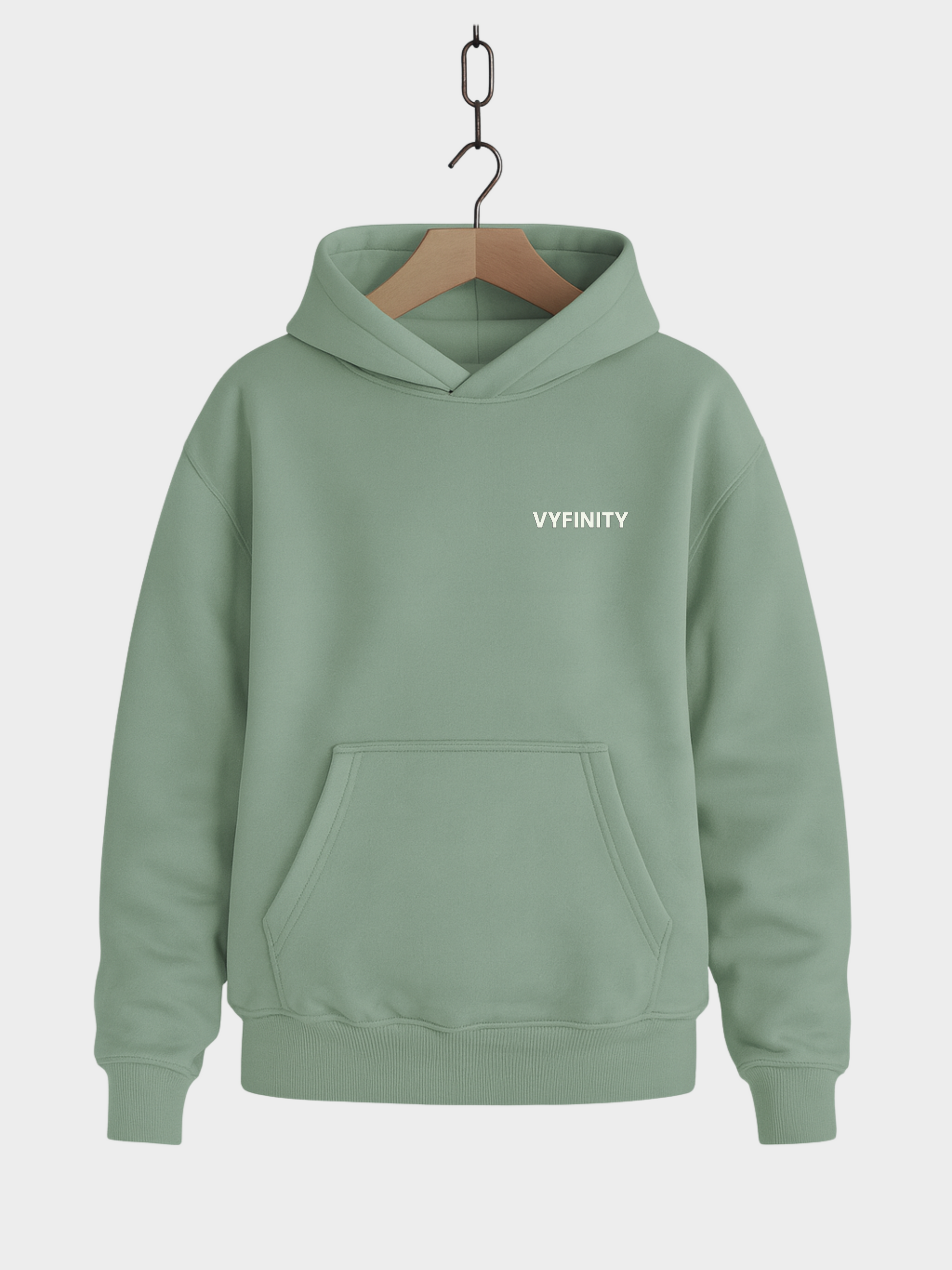 Vyfinity Hoodie in Farbe Aloe mit minimalistischem Logo auf der Brust, gemütlicher Kängurutasche und Kapuze – Unisex Streetwear im Oversized-Look für Alltag und Freizeit