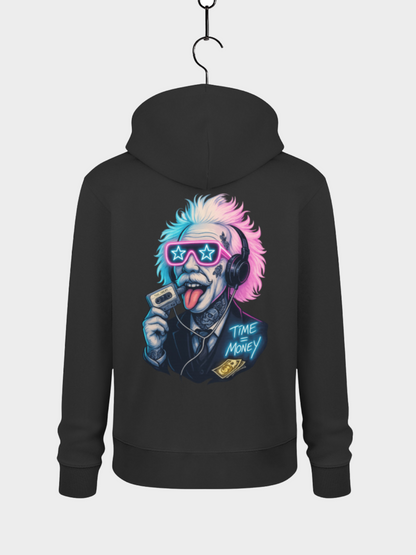 Vyfinity Hoodie schwarz Rückseite mit Einstein Design Neon Streetwear Kollektion