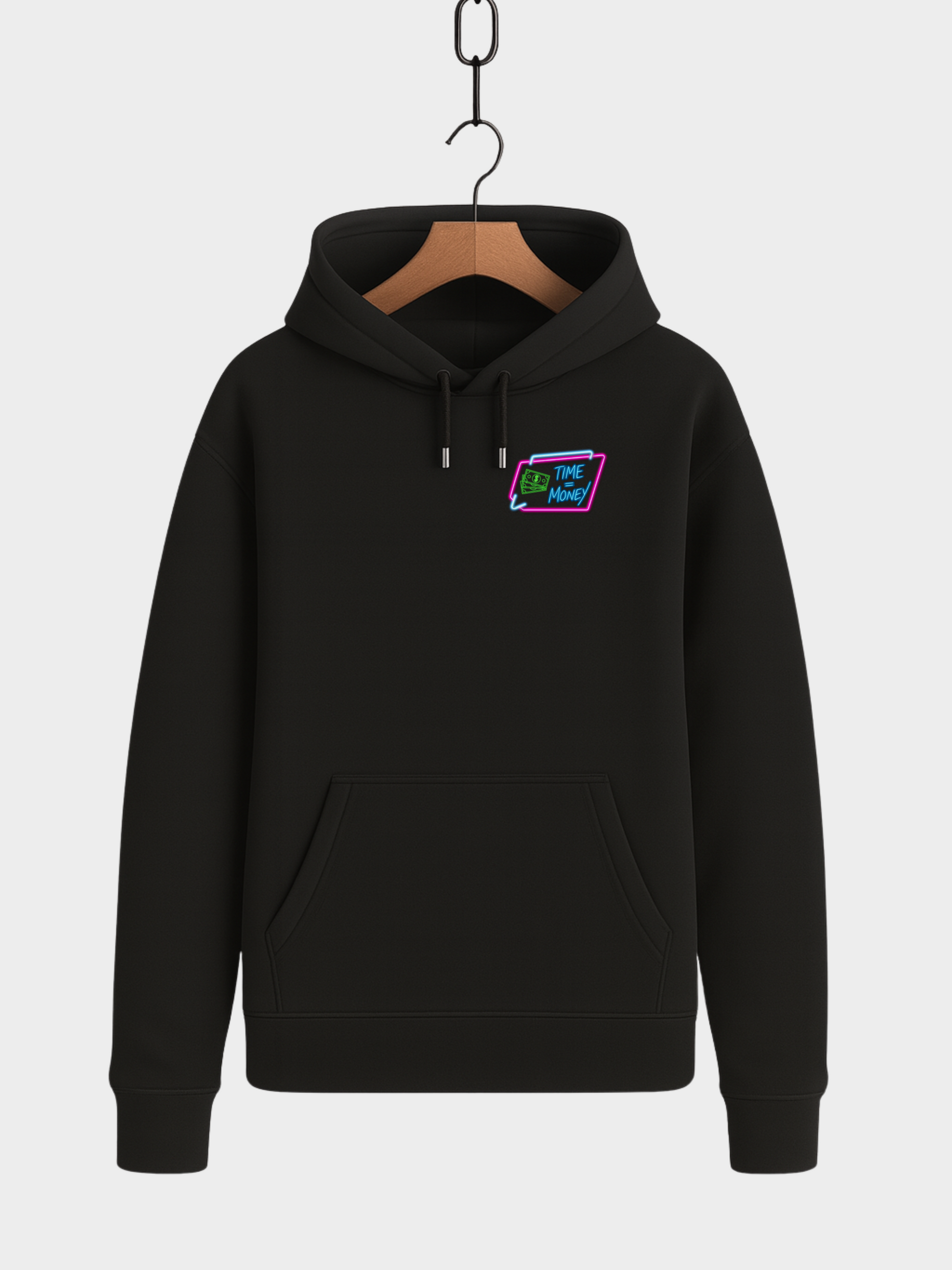 Vyfinity Hoodie schwarz Vorderseite mit Time is Money Brustlogo Urban Fashion