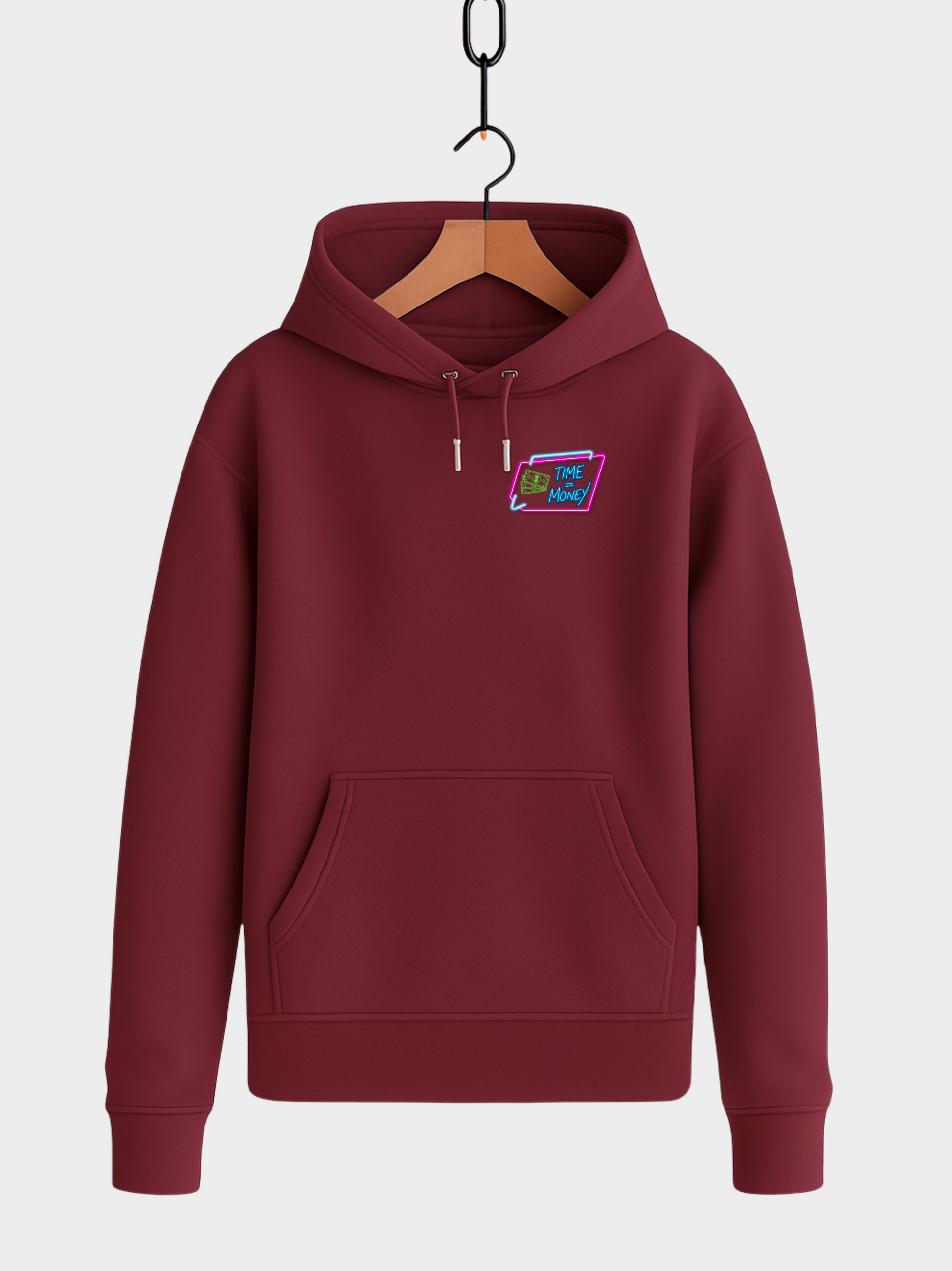 Vyfinity Hoodie bordeaux Vorderseite mit Time is Money Brustlogo Urban Fashion