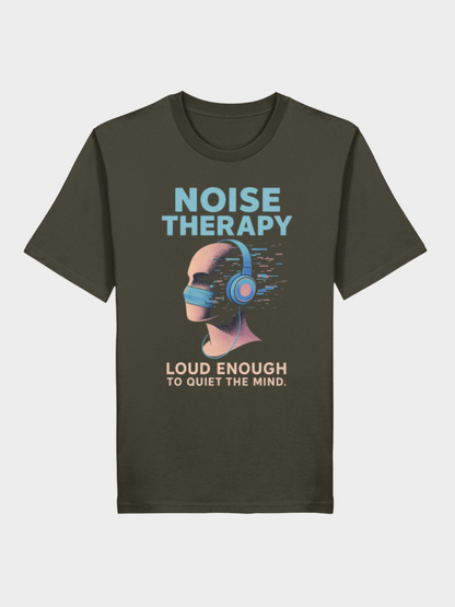Vyfinity Noise Therapy T-Shirt Army Green – Unisex Shirt mit Front Print Noise Therapy Loud Enough to Quiet the Mind