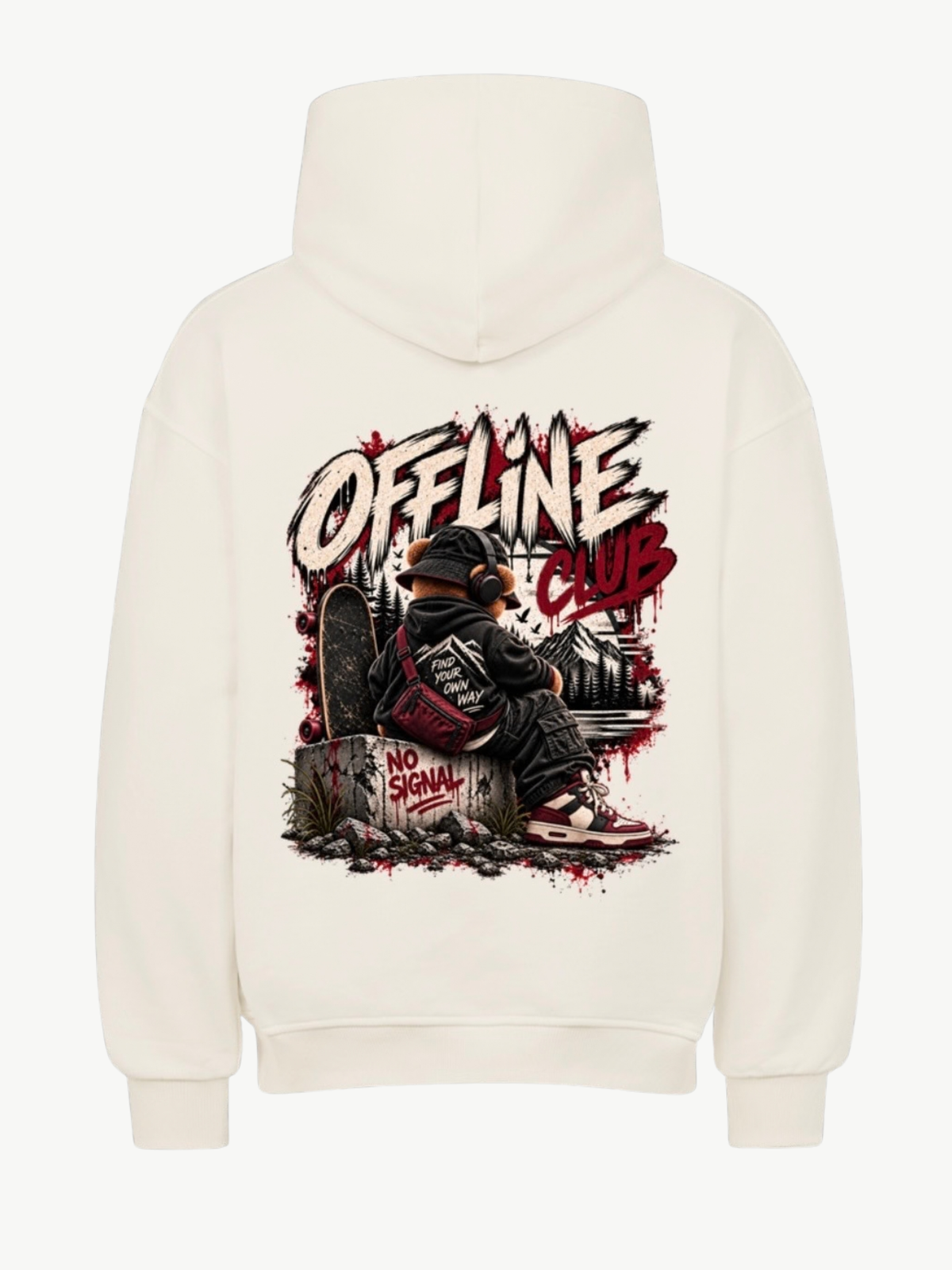VYFINITY Offline Club Hoodie in Natural Raw – Rückansicht mit großem Offline Club Backprint
