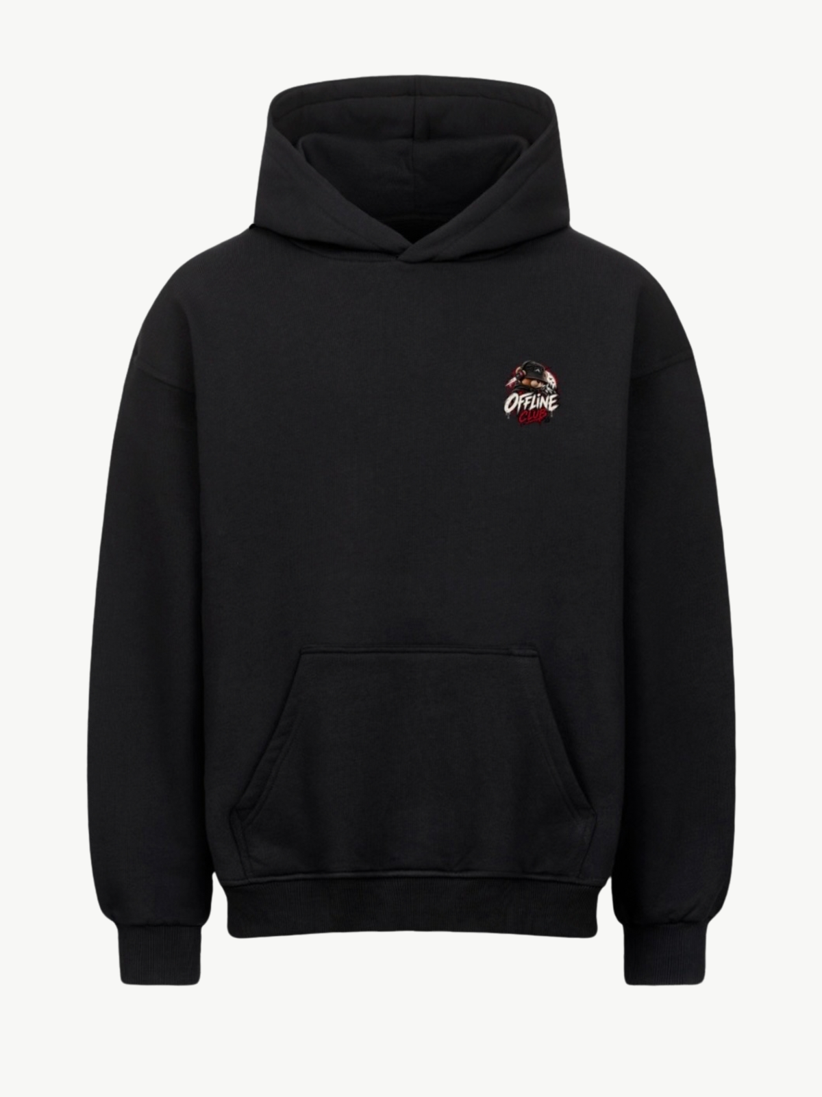 VYFINITY Offline Club Hoodie in Schwarz – Frontansicht mit kleinem Offline Club Brustprint
