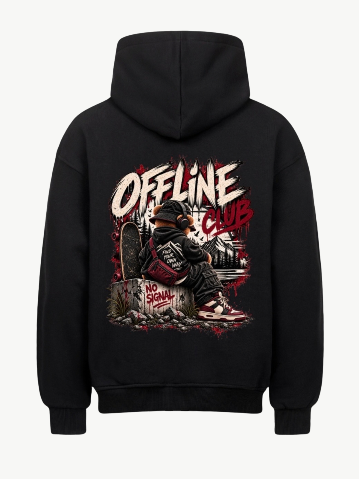 VYFINITY Offline Club Hoodie in Schwarz – Rückansicht mit großem Offline Club Backprint