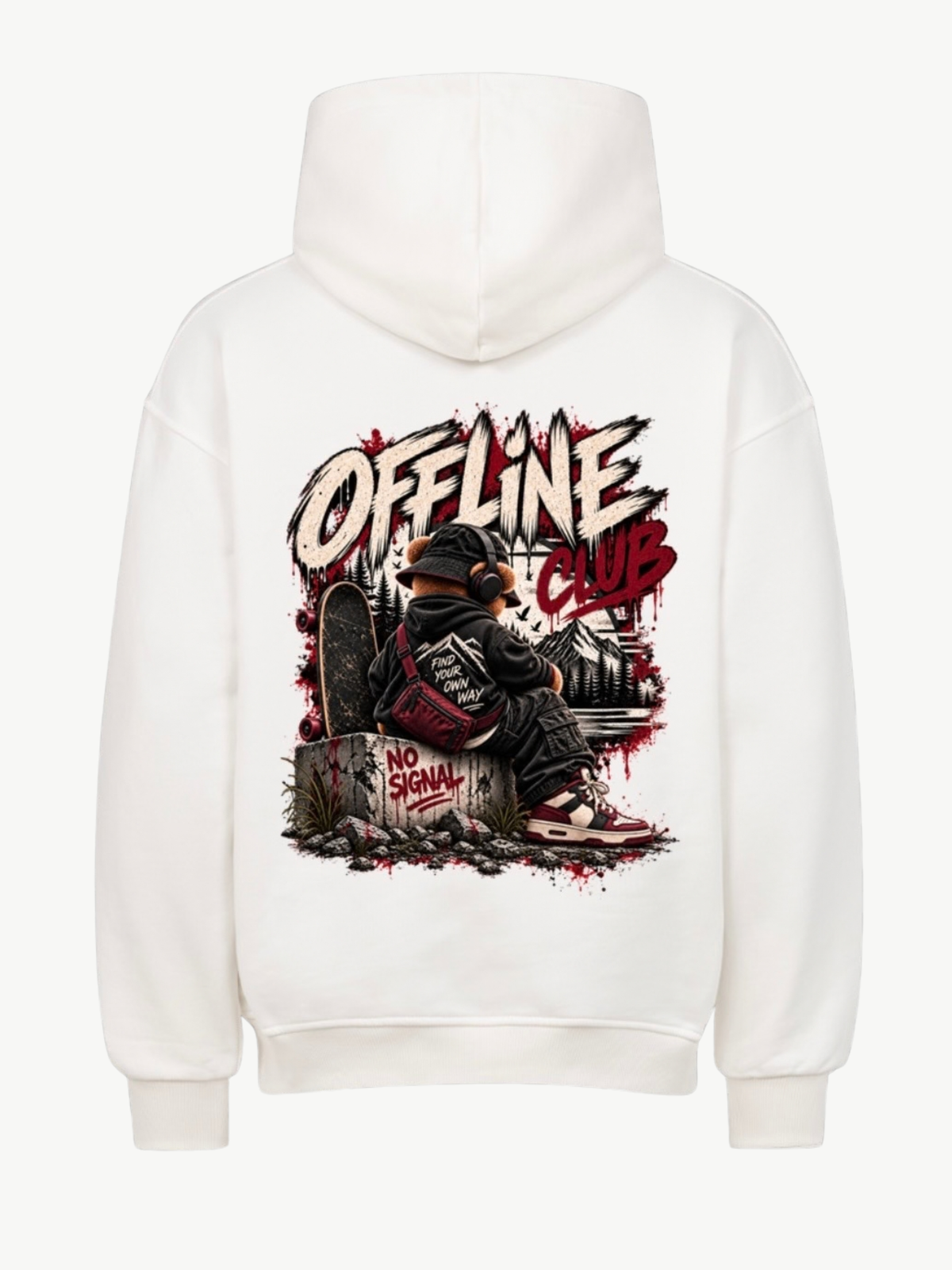 VYFINITY Offline Club Hoodie in Weiß – Rückansicht mit großem Offline Club Backprint