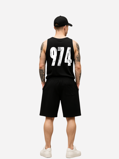 Vyfinity Omerta Shorts Rückseite mit 974 Print – schwarze Herren Shorts Streetwear