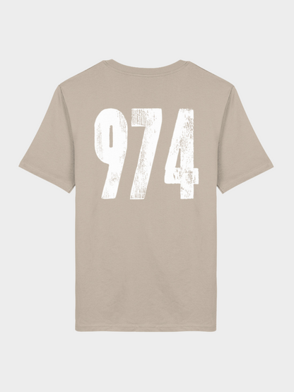 Vyfinity Omertà T-Shirt in Beige mit großem 974 Backprint