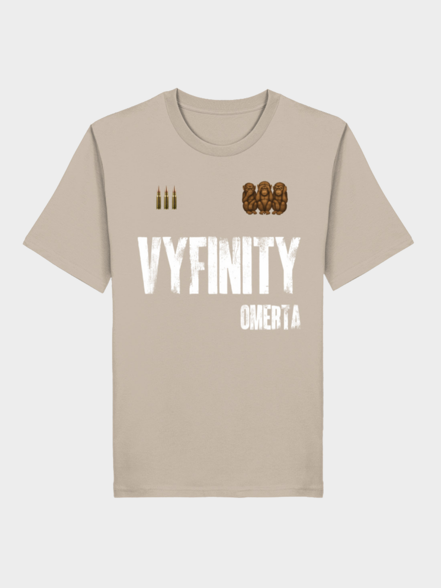 Vyfinity Omertà T-Shirt in Beige mit großem Frontprint