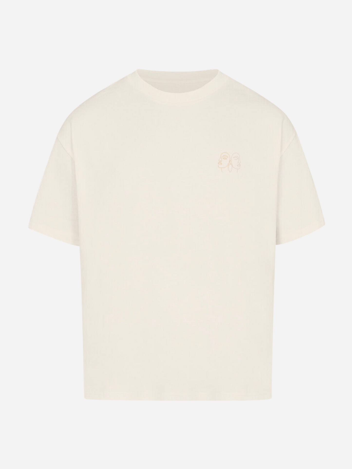 Vyfinity Oversize T-Shirt in Off-White mit minimalistischem Line-Art Gesichtsmotiv auf der linken Brust. Locker geschnittenes Streetwear Shirt aus weicher Baumwolle in trendigem Oversize-Look.