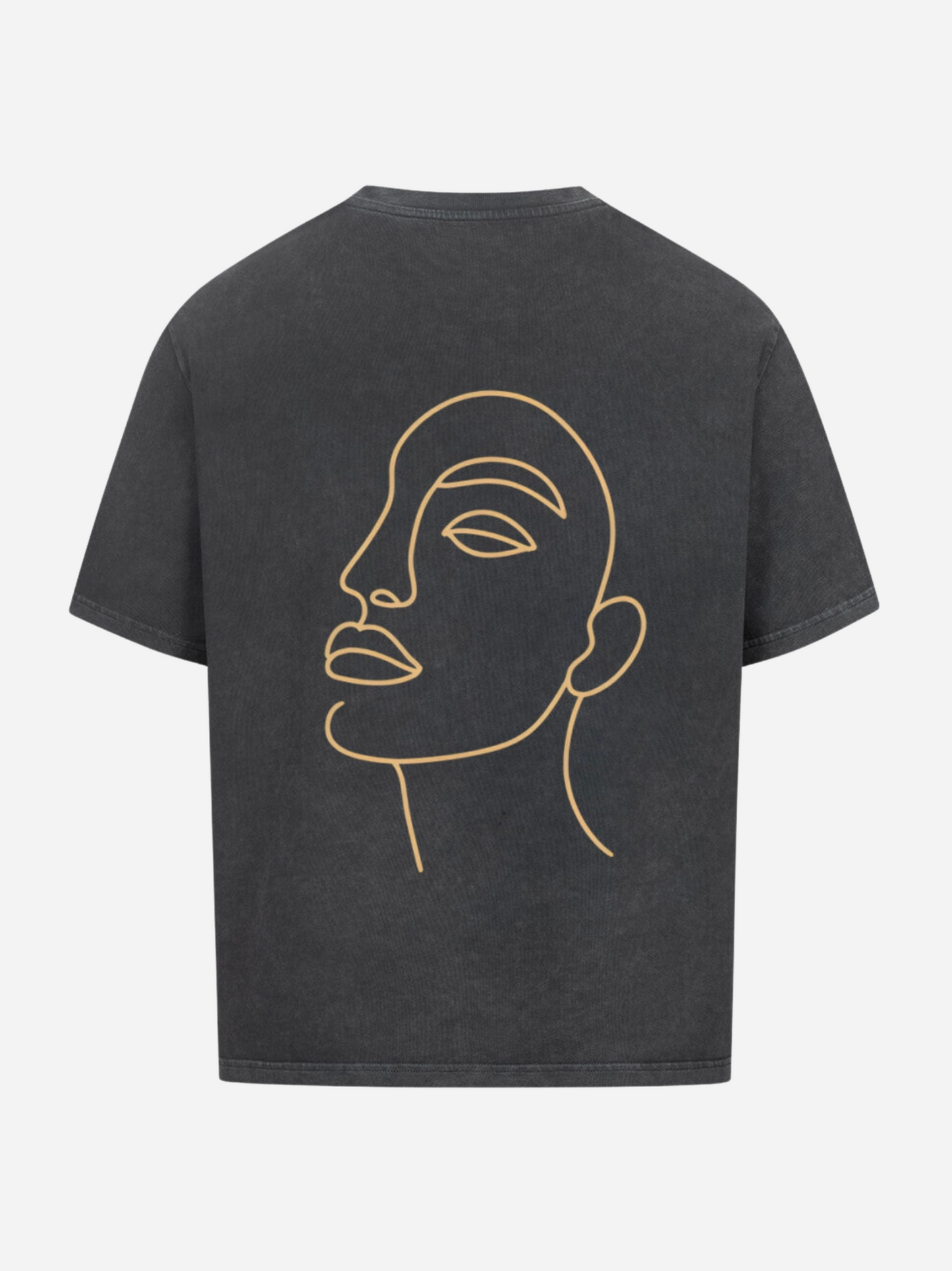 Vyfinity Oversize T-Shirt in Vintage Black mit großem Line-Art Gesichtsmotiv auf der Rückseite. Modernes Streetwear Shirt im Vintage-Washed Look, stylisch und urban für Männer und Frauen.