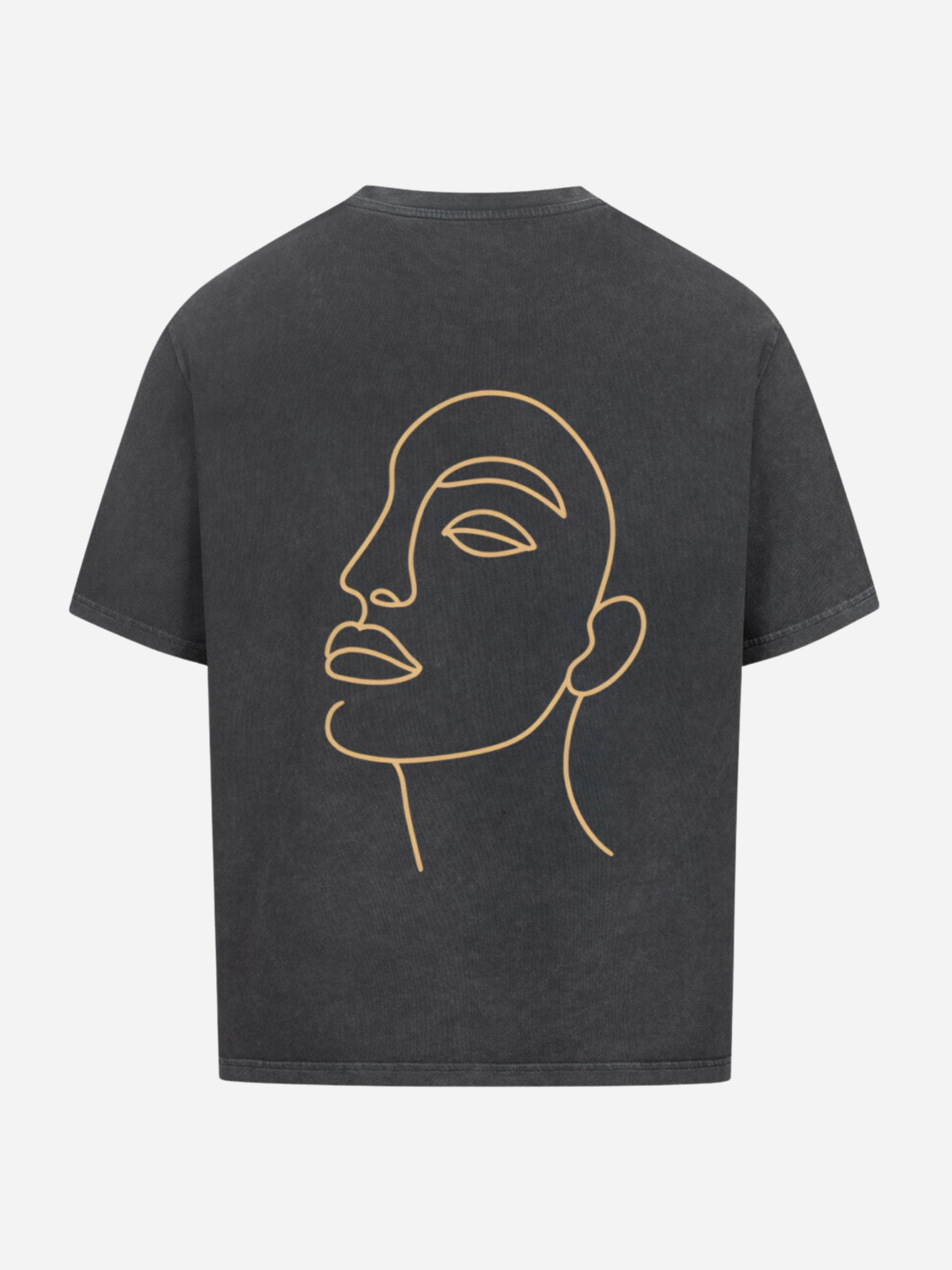 Vyfinity Oversize T-Shirt in Vintage Black mit großem Line-Art Gesichtsmotiv auf der Rückseite. Modernes Streetwear Shirt im Vintage-Washed Look, stylisch und urban für Männer und Frauen.