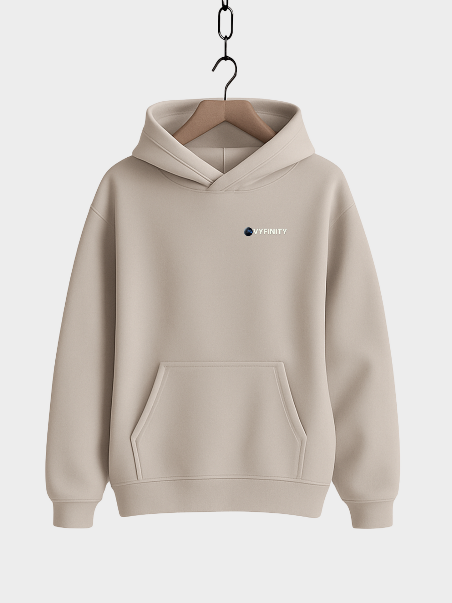 Vyfinity Planet Hoodie in Farbe Desert Dust mit kleinem Logo-Print auf der Brust, gemütlicher Kängurutasche und Kapuze – Unisex Streetwear im Oversized-Look für Alltag und Freizeit