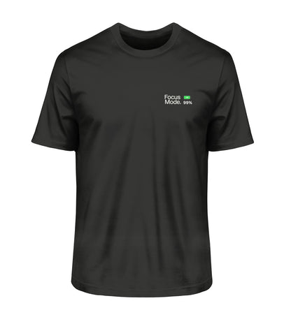 Vyfinity Pulse schwarzes T-Shirt „Focus Mode“ mit grünem Batterieladesymbol auf der Vorderseite
