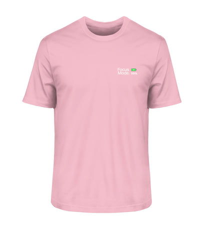 Vyfinity Pulse rosafarbenes T-Shirt „Focus Mode“ mit grünem Batterieladesymbol auf der Vorderseite