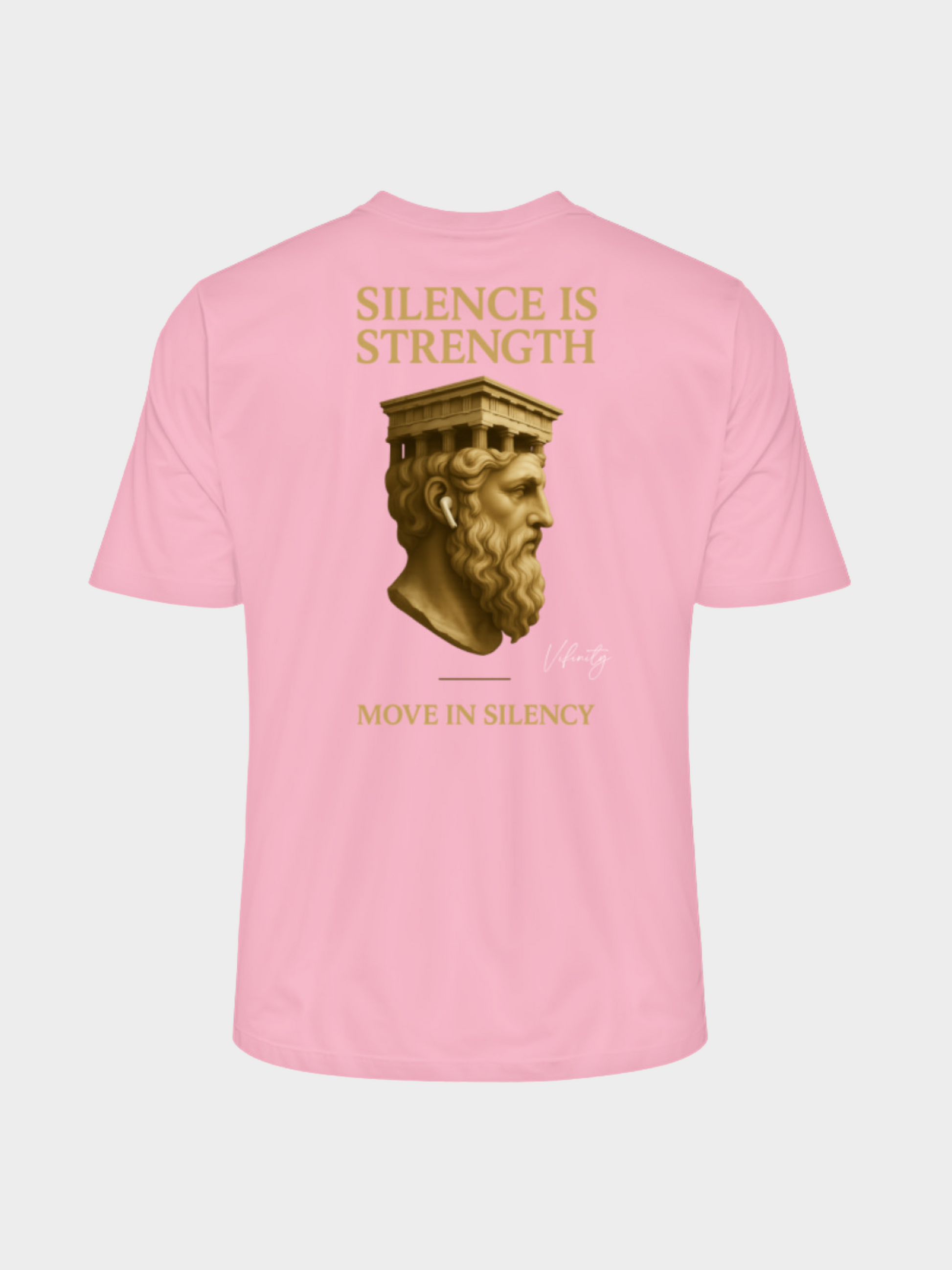 Vyfinity Pulse T-Shirt Cotton Pink – Silence is Strength Rückenprint mit antiker Statue
