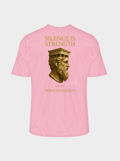 Vyfinity Pulse T-Shirt Cotton Pink – Silence is Strength Rückenprint mit antiker Statue