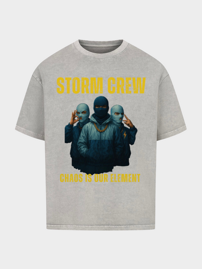 Vyfinity Storm Crew T-Shirt Grau – Unisex Shirt mit Front Print Storm Crew Chaos is our Element