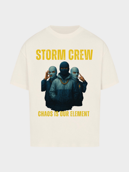 Vyfinity Storm Crew T-Shirt Off-White Creme – Unisex Shirt mit Front Print Storm Crew Chaos is our Element