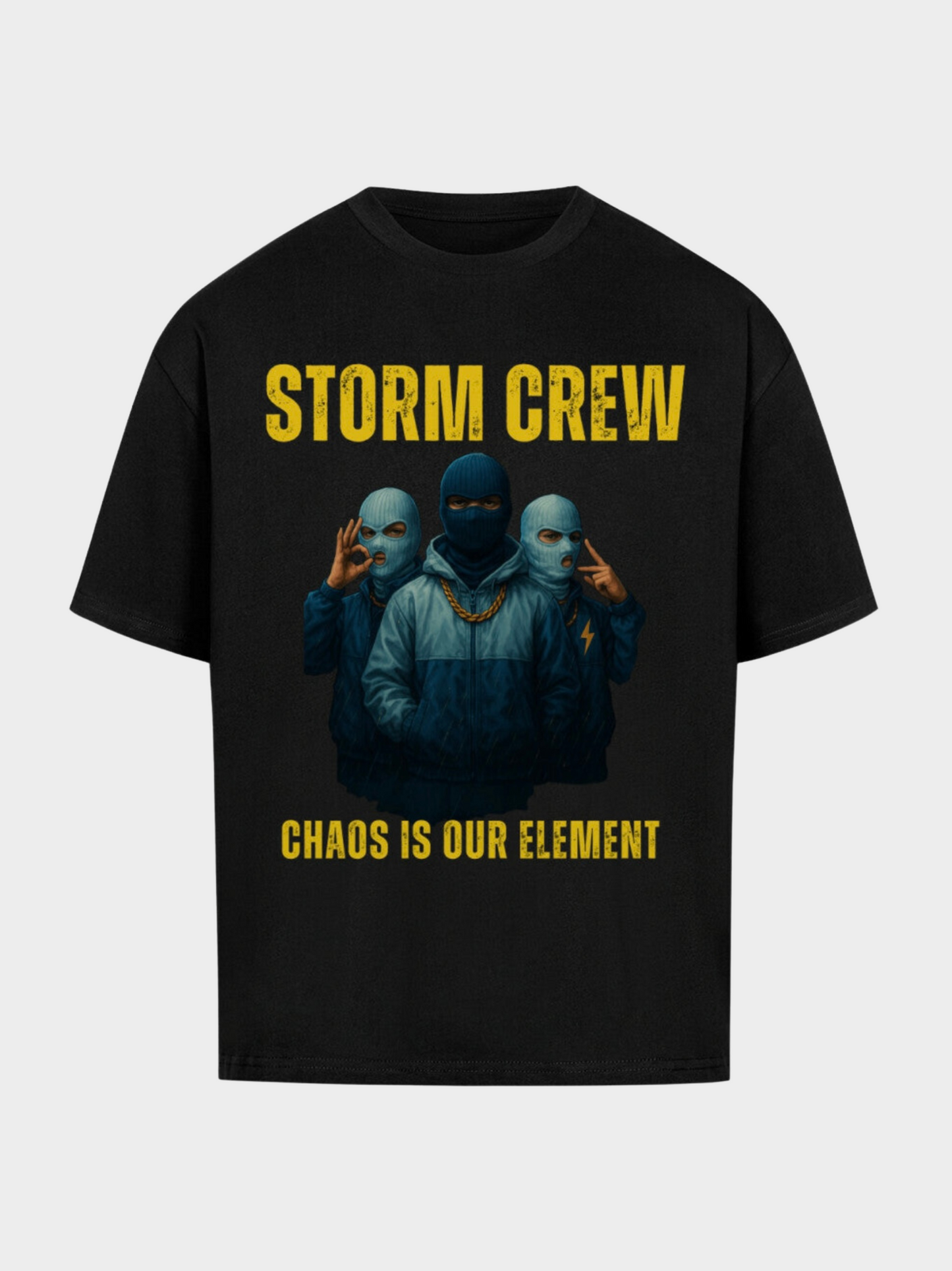 Vyfinity Storm Crew T-Shirt Schwarz – Unisex Shirt mit Front Print Storm Crew Chaos is our Element