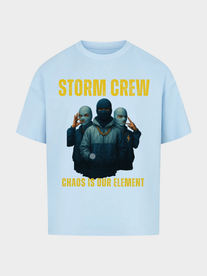 Vyfinity Storm Crew T-Shirt Sky Blue Hellblau – Unisex Shirt mit Front Print Storm Crew Chaos is our Element