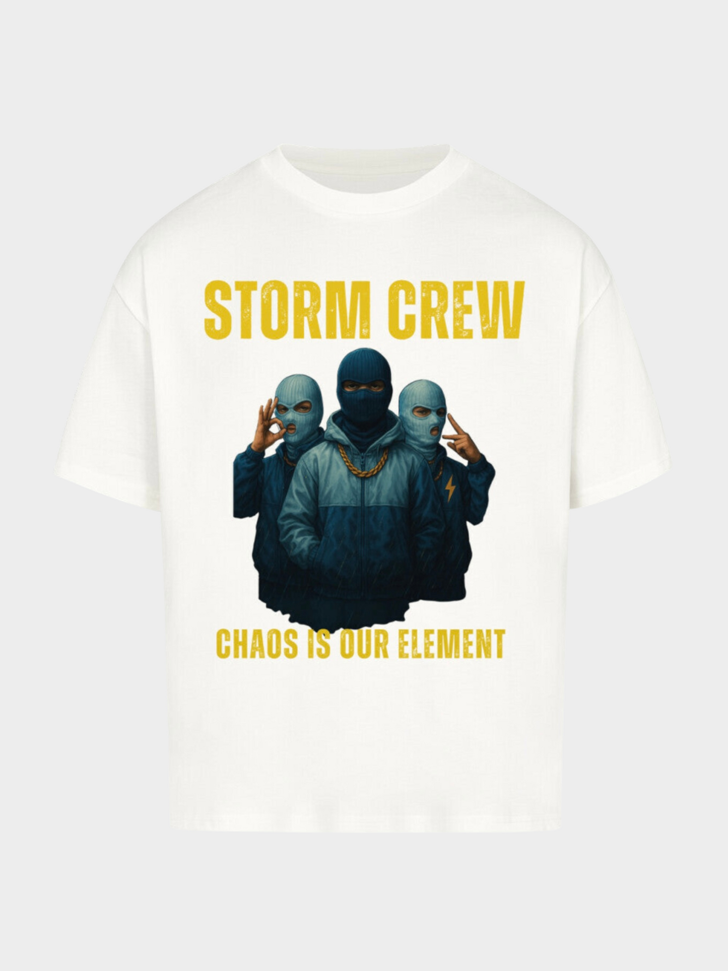 Vyfinity Storm Crew T-Shirt Weiß – Unisex Shirt mit Front Print Storm Crew Chaos is our Element