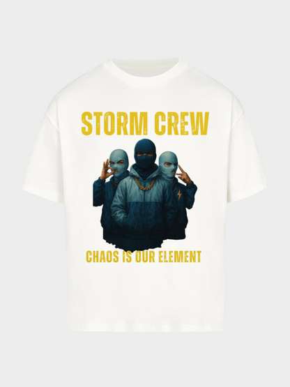 Vyfinity Storm Crew T-Shirt Weiß – Unisex Shirt mit Front Print Storm Crew Chaos is our Element