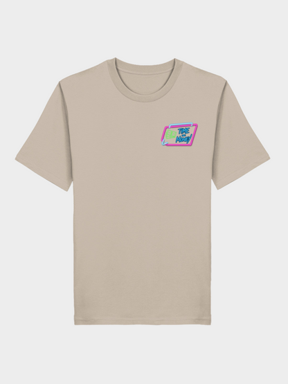 Vyfinity T-Shirt beige mit Time is Money Brust-Print Neon Style – modernes Streetwear Shirt