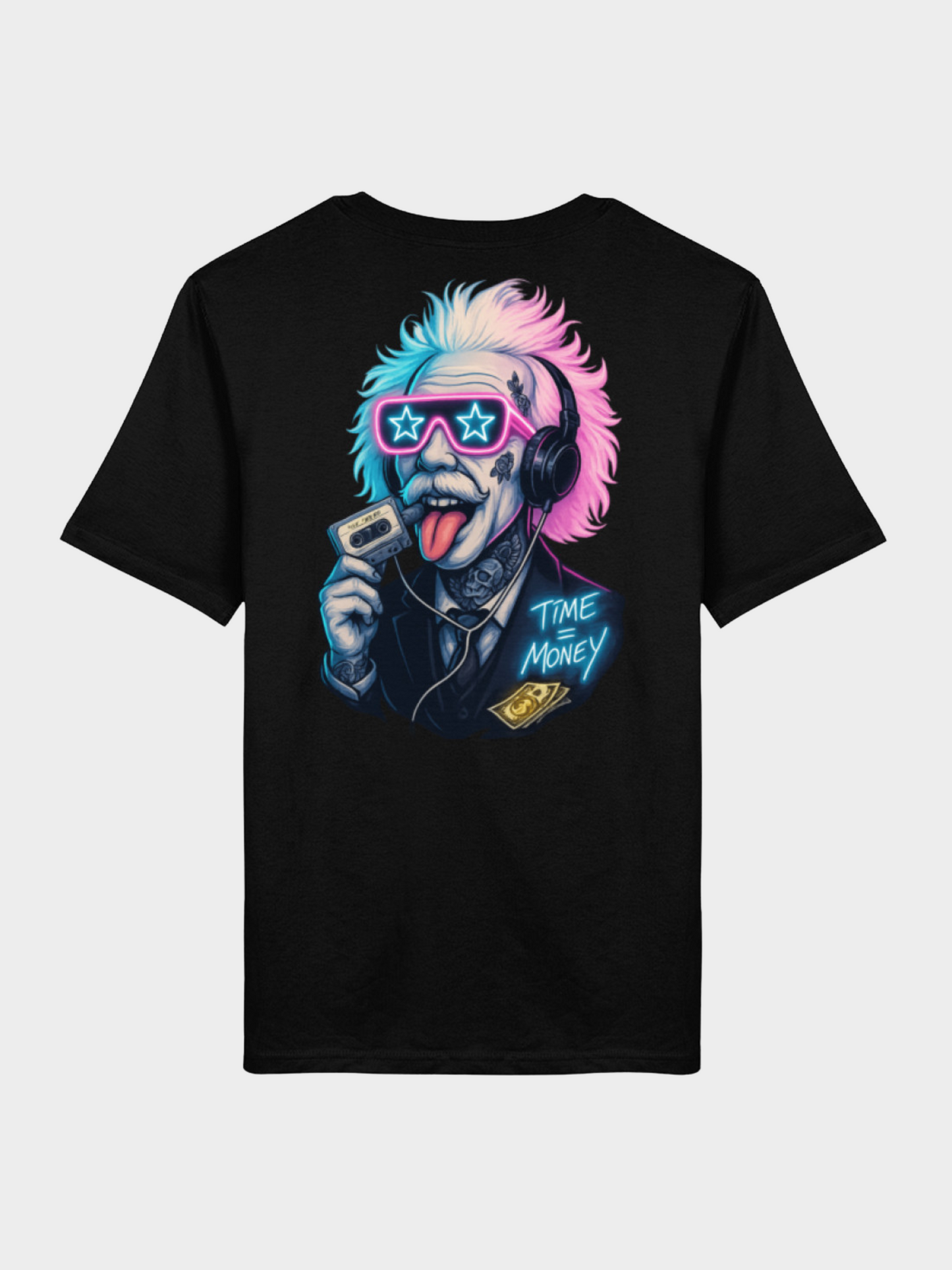 Vyfinity Time is Money T-Shirt in Schwarz mit farbigem Einstein Neon Retro Design