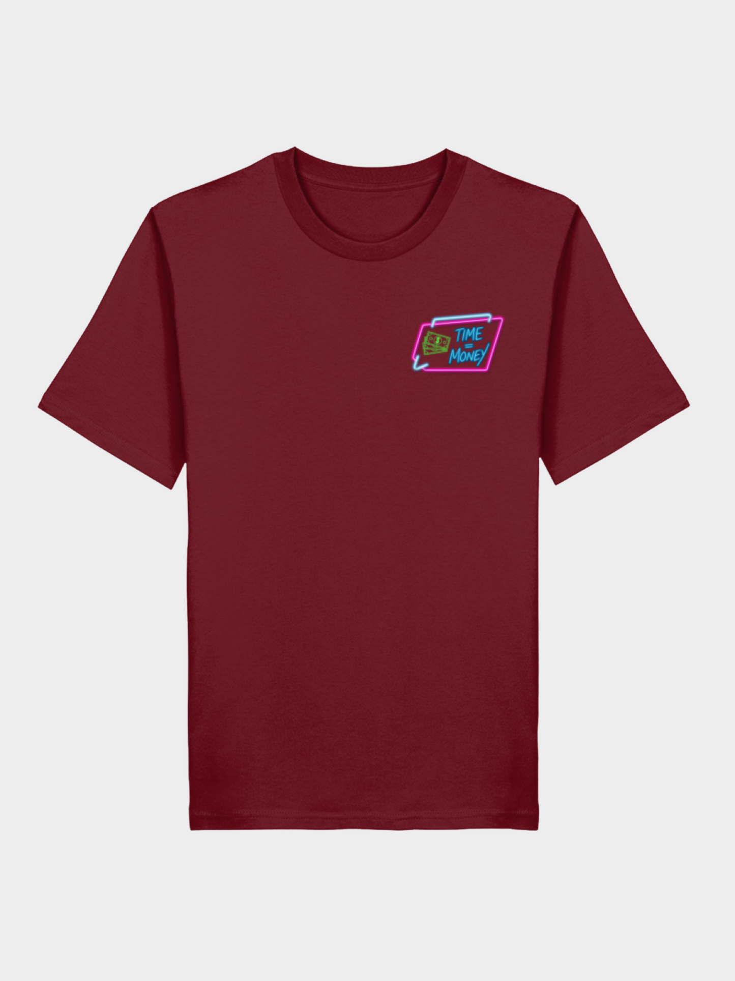 Vyfinity Time is Money T-Shirt in Burgunderrot mit kleinem Neon Logo auf der Brust