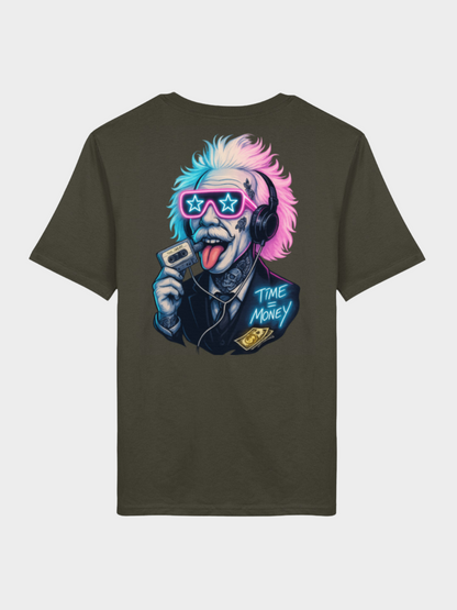 Vyfinity T-Shirt Kaki mit Time is Money Brust-Print im Neon Style – Streetwear Shirt Unisex