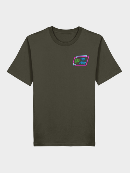 Vyfinity T-Shirt Kaki mit Time is Money Brust-Print im Neon Style – Streetwear Shirt Unisex