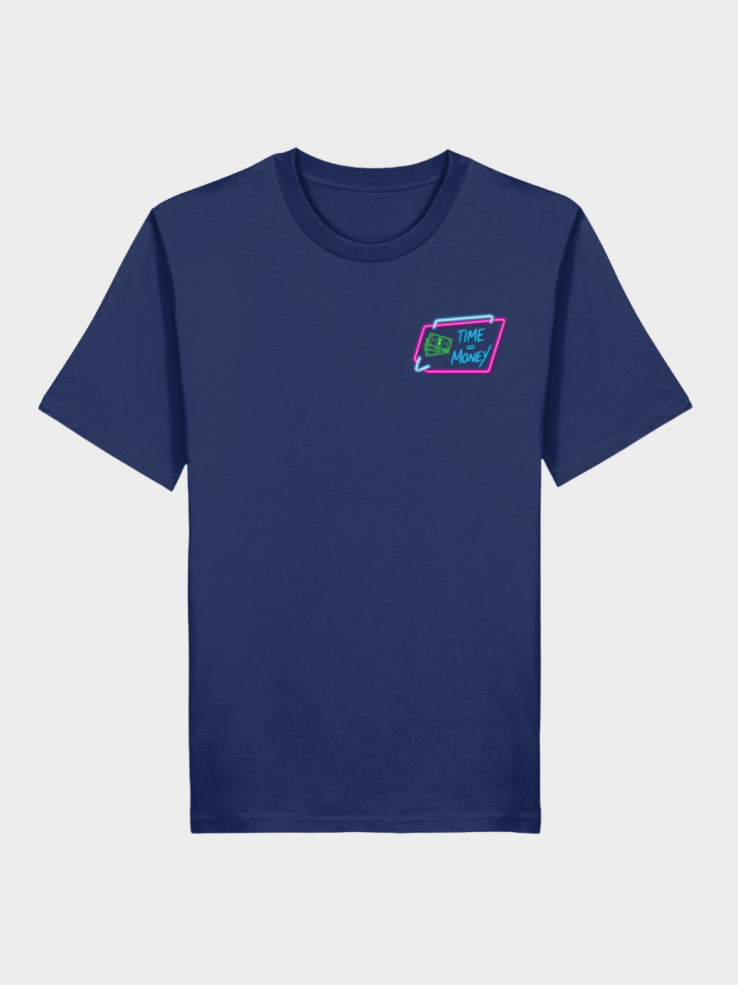 Vyfinity Time is Money T-Shirt in Navy Blau mit kleinem Neon Logo auf der Brust