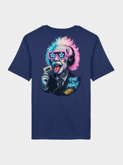 Vyfinity Time is Money T-Shirt in Navy Blau mit Retro Einstein Neon Design