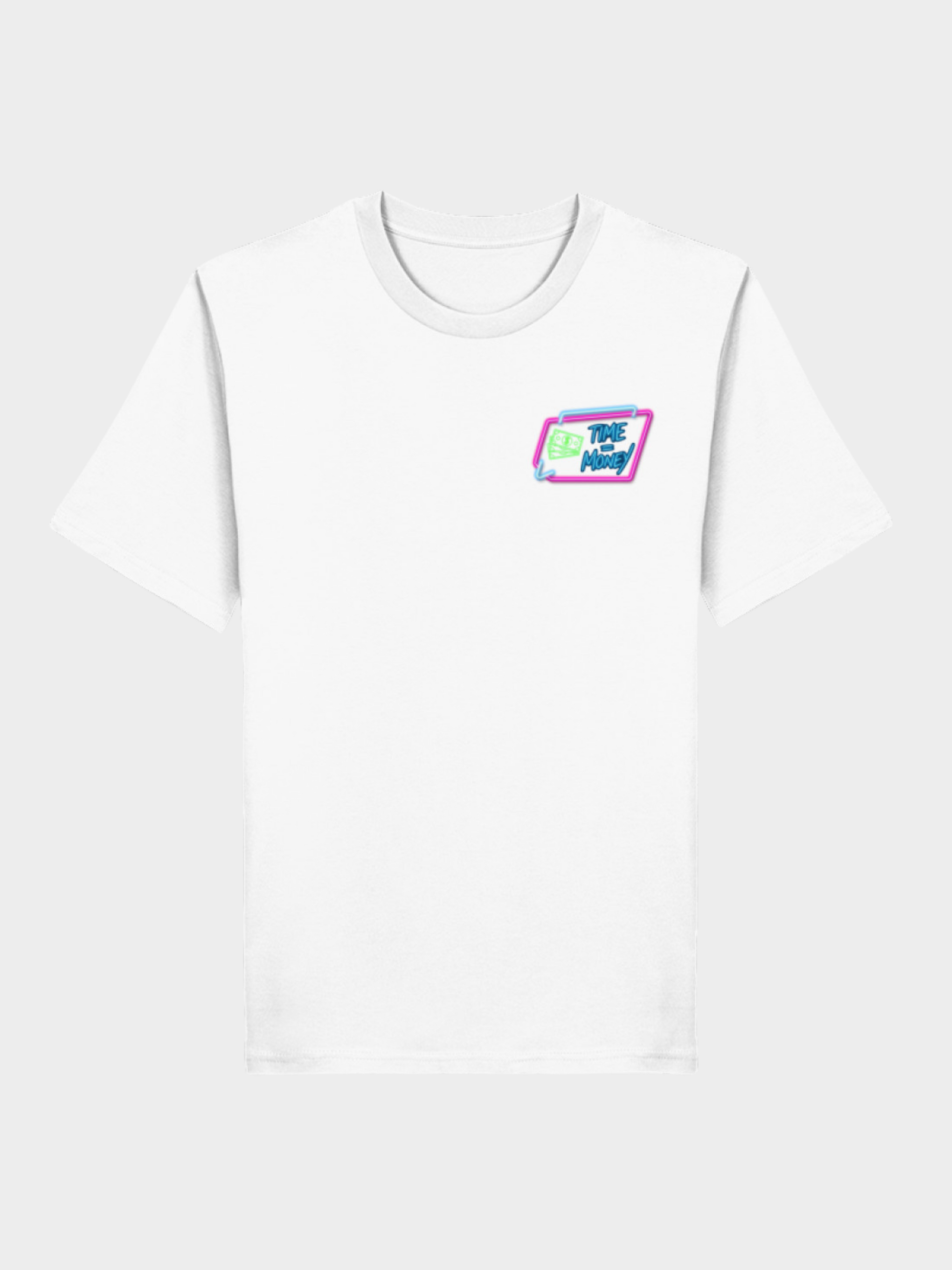 Vyfinity T-Shirt weiß mit kleinem Time is Money Brust-Print – Neon Streetwear Shirt Unisex