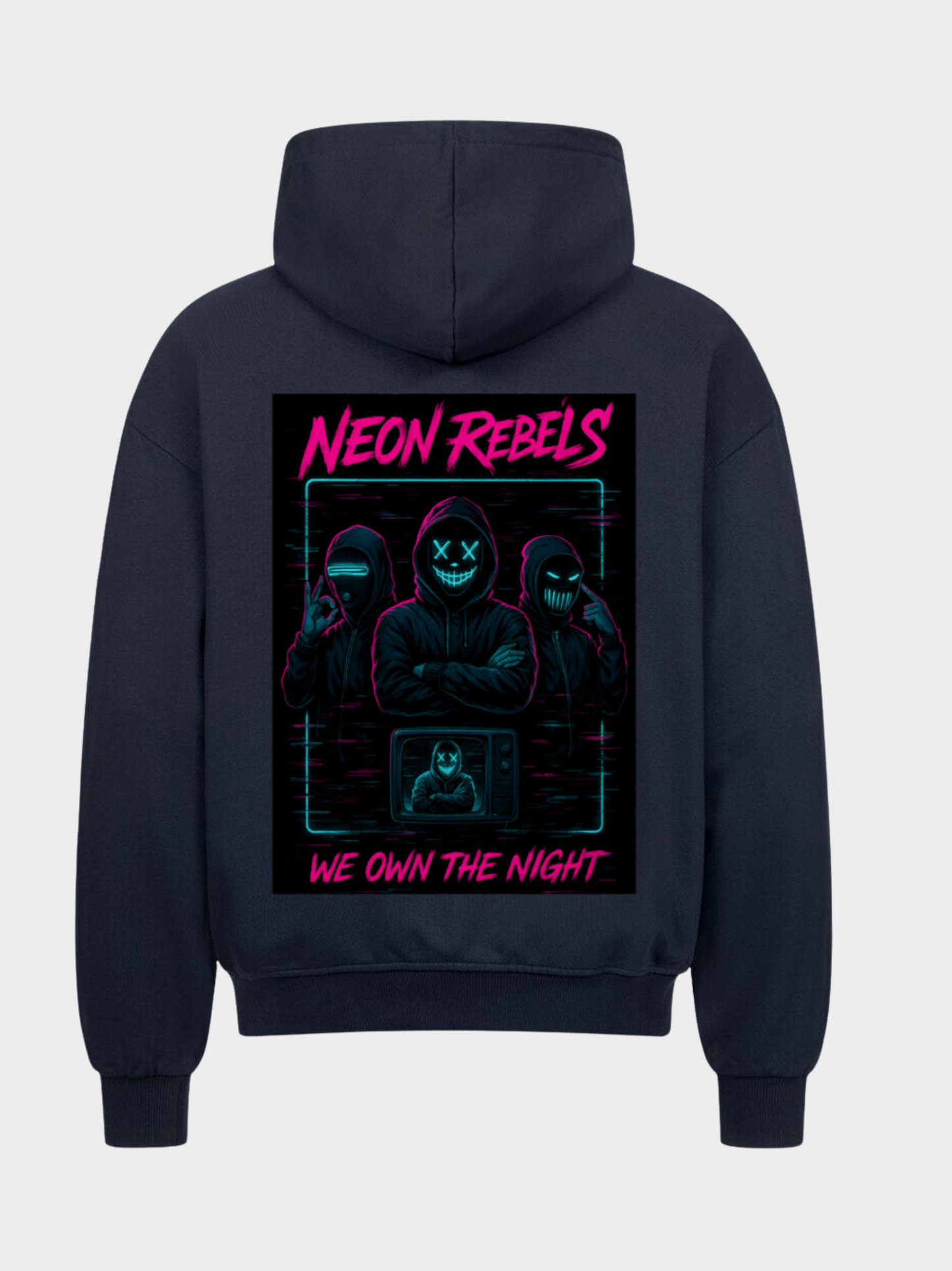 Vyfinity Zip Hoodie Neon Rebels Navy Blau mit großem Rückenprint Streetwear Kapuzenjacke