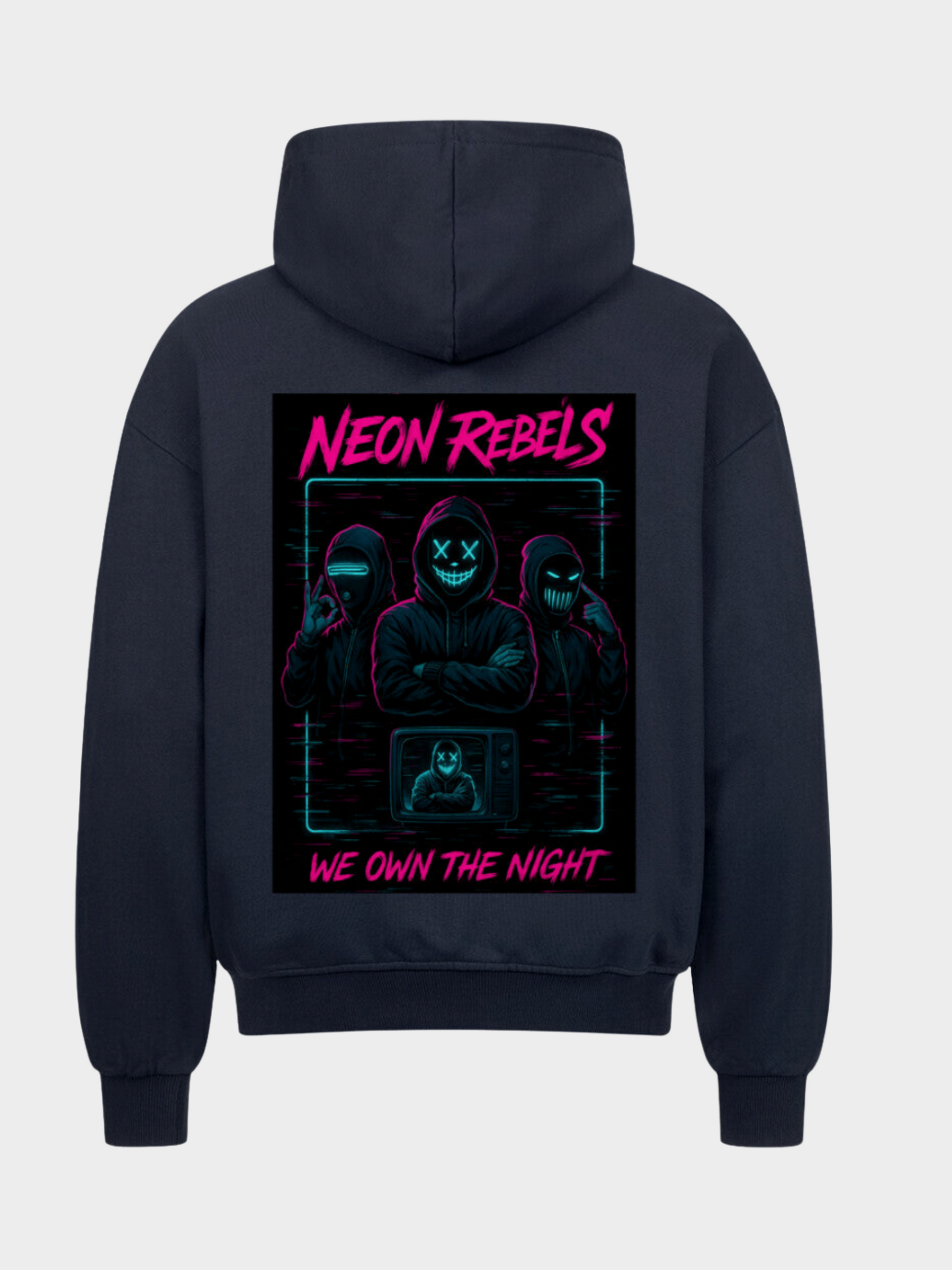 Vyfinity Zip Hoodie Neon Rebels Navy Blau mit großem Rückenprint Streetwear Kapuzenjacke