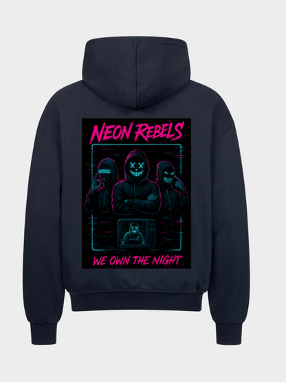 Vyfinity Zip Hoodie Neon Rebels Navy Blau mit großem Rückenprint Streetwear Kapuzenjacke