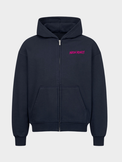 Vyfinity Zip Hoodie Neon Rebels Navy Blau mit kleinem Brustlogo Streetwear Kapuzenjacke