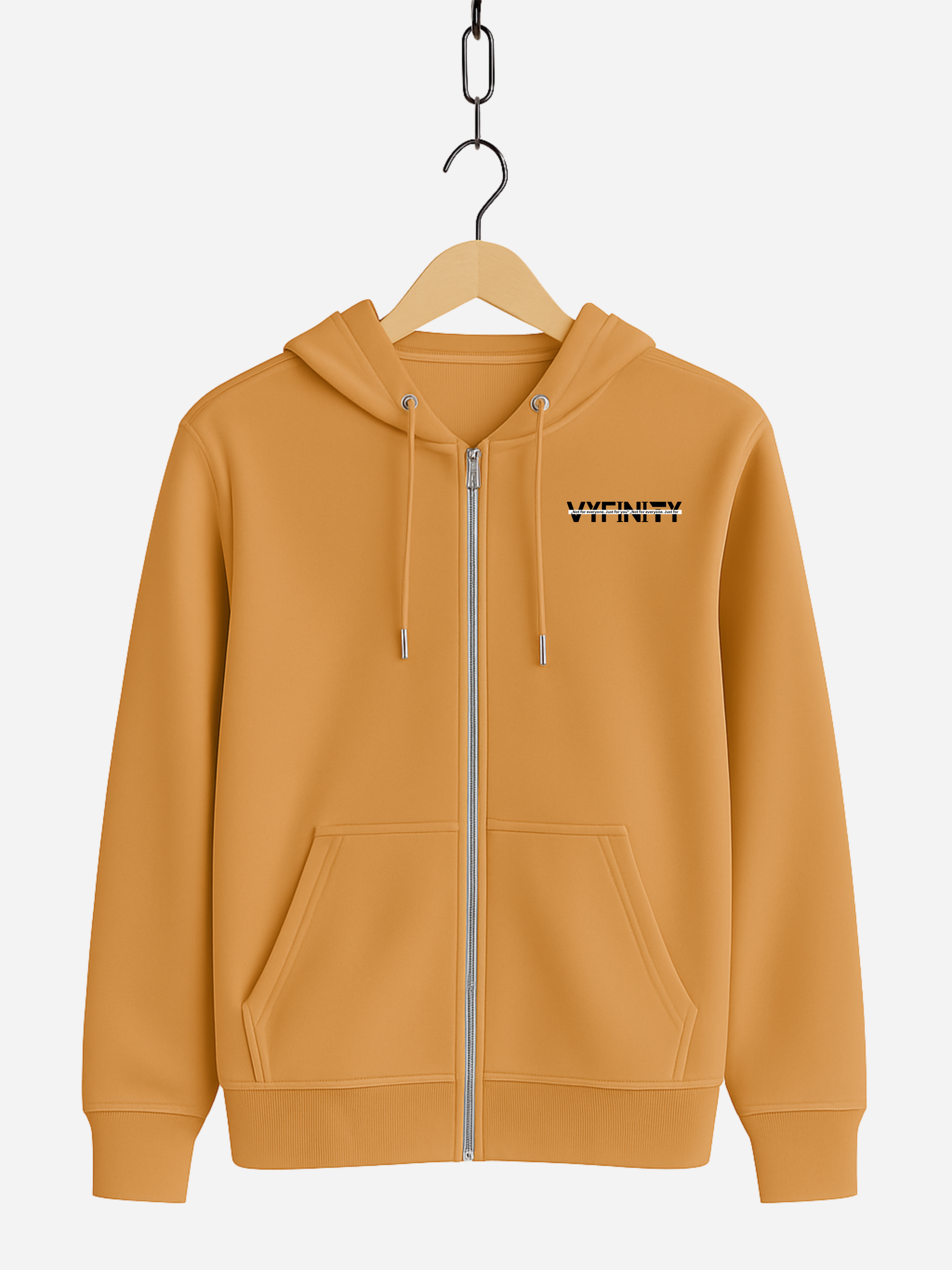 Vyfinity Zipper Hoodie Mustard Yellow – Unisex Kapuzenjacke in Senfgelb mit kleinem schwarzen Vyfinity Logo Frontprint Streetwear