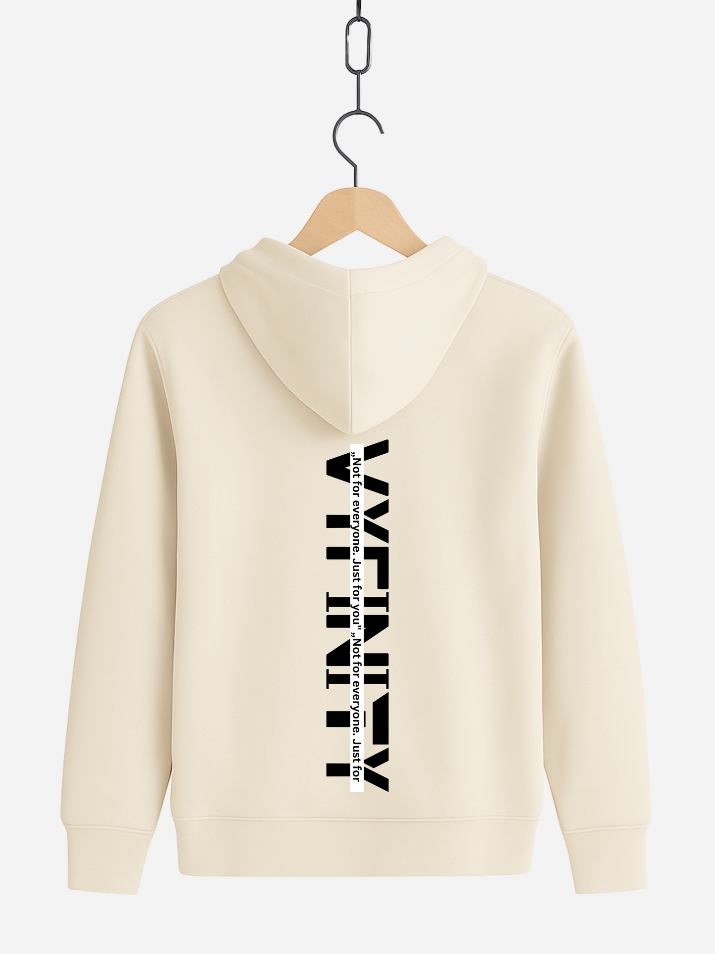 Vyfinity Zipper Hoodie Natural Raw – Unisex Kapuzenjacke in Naturweiß mit großem schwarzen Vyfinity Schriftzug am Rücken Streetwear