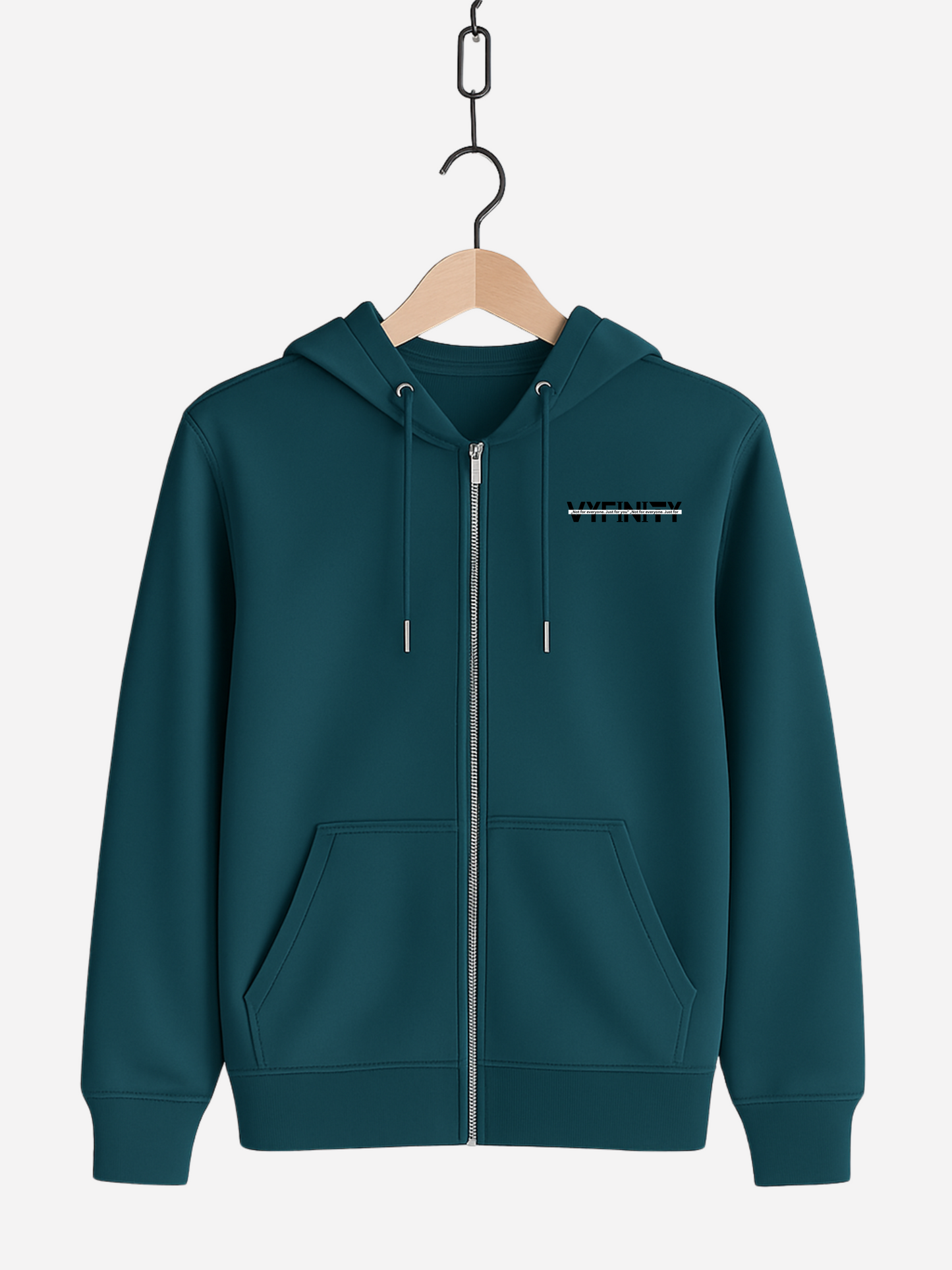 Vyfinity Zipper Hoodie Petrol Green – Unisex Kapuzenjacke in Petrolgrün mit schwarzem Vyfinity Front Logo Streetwear