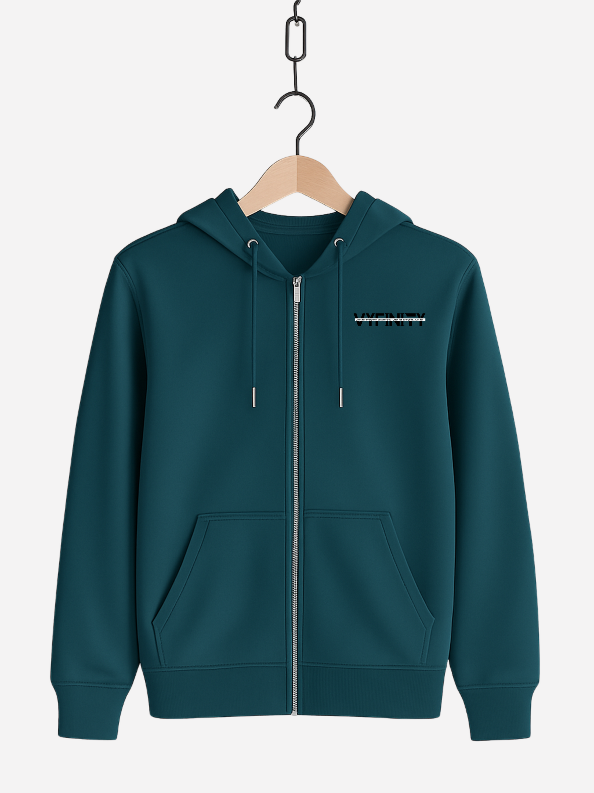 Vyfinity Zipper Hoodie Petrol Green – Unisex Kapuzenjacke in Petrolgrün mit schwarzem Vyfinity Front Logo Streetwear