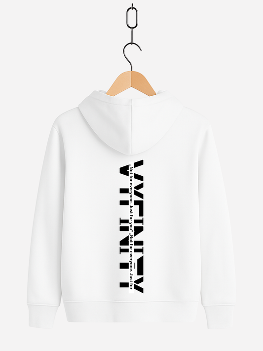 Vyfinity Zipper Hoodie Weiß – Unisex Kapuzenjacke mit schwarzem Vyfinity Backprint moderner Streetwear Stil